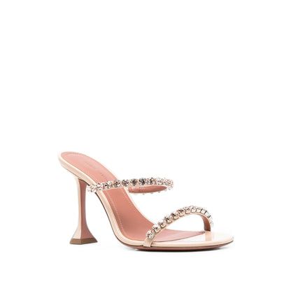 Amina Muaddi Gigi 95 pink patent leather pump — detail view | La Parisienne Qatar