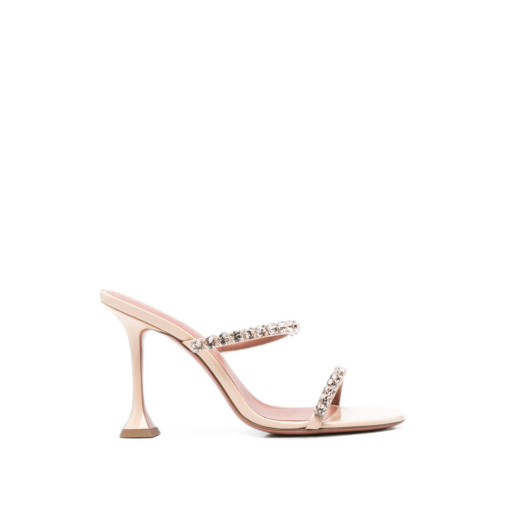 Amina Muaddi Gigi 95 pink patent leather pump — front view | La Parisienne Qatar