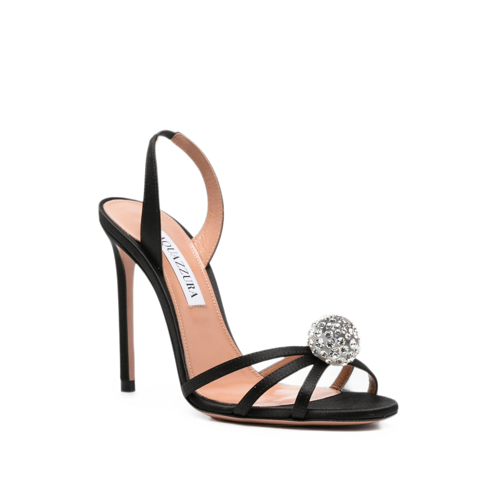 Aquazzura satin pumps in black — detail view | La Parisienne Qatar