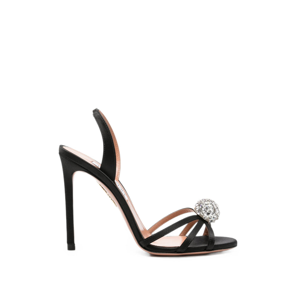 Aquazzura satin pumps in black — front view | La Parisienne Qatar