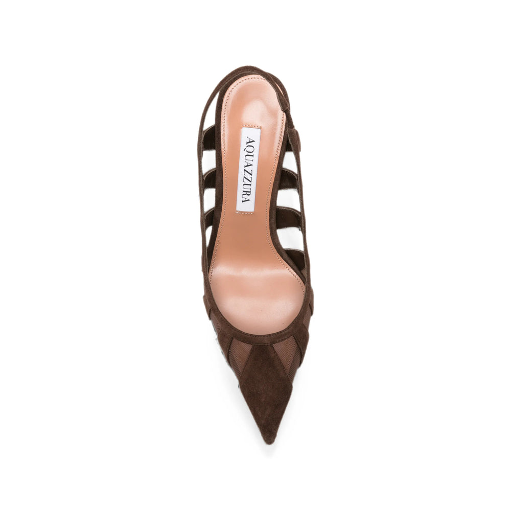 Aquazzura suede and mesh pumps in brown — rear view | La Parisienne Qatar