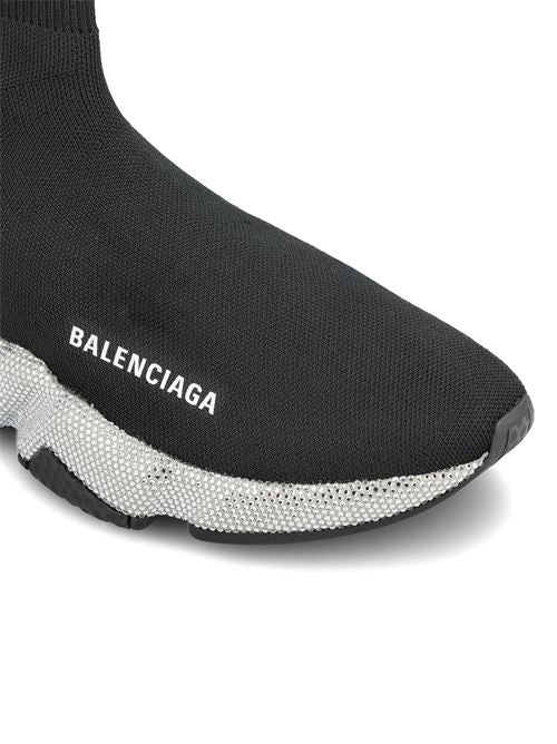 Balenciaga Speed black knit sneaker with crystals — side profile | La Parisienne Qatar