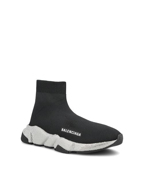 Balenciaga Speed black knit sneaker with crystals — rear view | La Parisienne Qatar