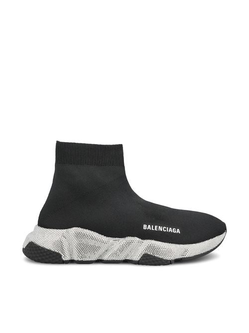 Balenciaga Speed black knit sneaker with crystals — front view | La Parisienne Qatar