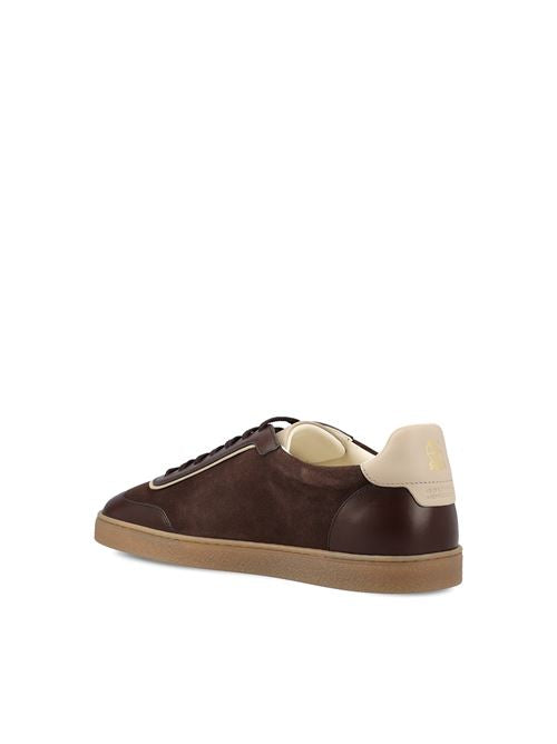 Brunello Cucinelli calfskin and suede sneakers in brown — detail view | La Parisienne Qatar