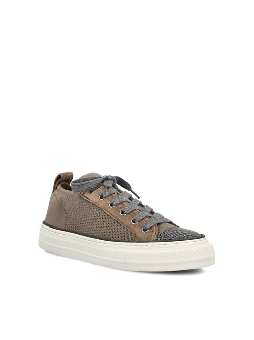 Brunello Cucinelli cotton knit sneakers in brown — detail view | La Parisienne Qatar