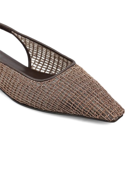 Brunello Cucinelli flat slingbacks in brown leather — side profile | La Parisienne Qatar