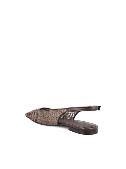 Brunello Cucinelli flat slingbacks in brown leather — detail view | La Parisienne Qatar