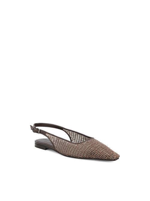 Brunello Cucinelli flat slingbacks in brown leather — rear view | La Parisienne Qatar