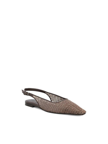 Brunello Cucinelli flat slingbacks in brown leather — rear view | La Parisienne Qatar