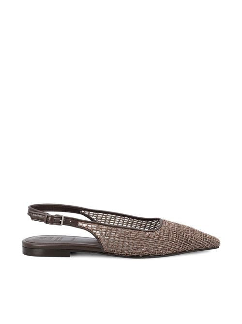 Brunello Cucinelli flat slingbacks in brown leather — front view | La Parisienne Qatar