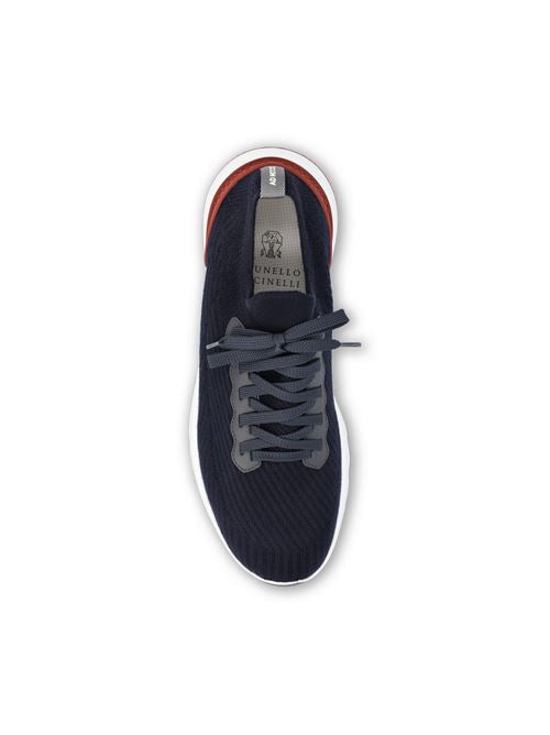 Brunello Cucinelli knitted runners in blue cotton — side profile | La Parisienne Qatar