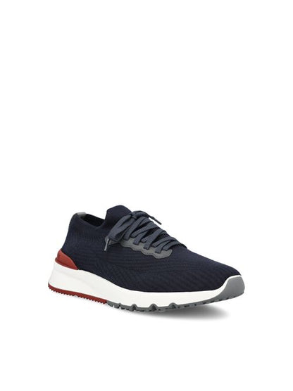 Brunello Cucinelli knitted runners in blue cotton — rear view | La Parisienne Qatar