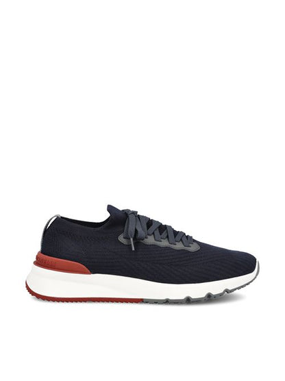 Brunello Cucinelli knitted runners in blue cotton — front view | La Parisienne Qatar