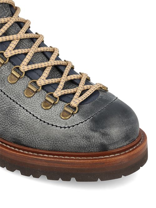Brunello Cucinelli lace-up boots in blue calfskin — side profile | La Parisienne Qatar