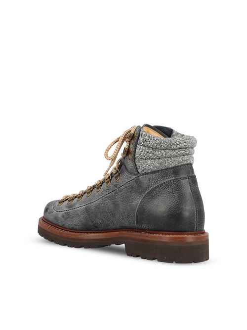 Brunello Cucinelli lace-up boots in blue calfskin — detail view | La Parisienne Qatar
