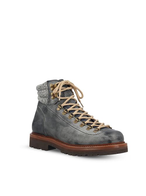 Brunello Cucinelli lace-up boots in blue calfskin — rear view | La Parisienne Qatar