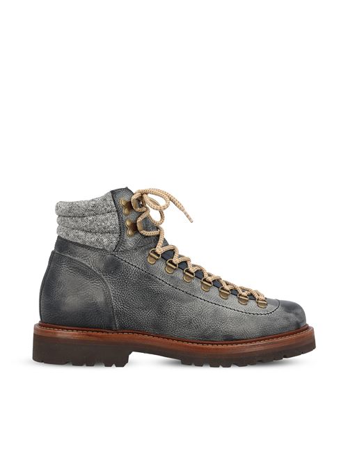 Brunello Cucinelli lace-up boots in blue calfskin — front view | La Parisienne Qatar