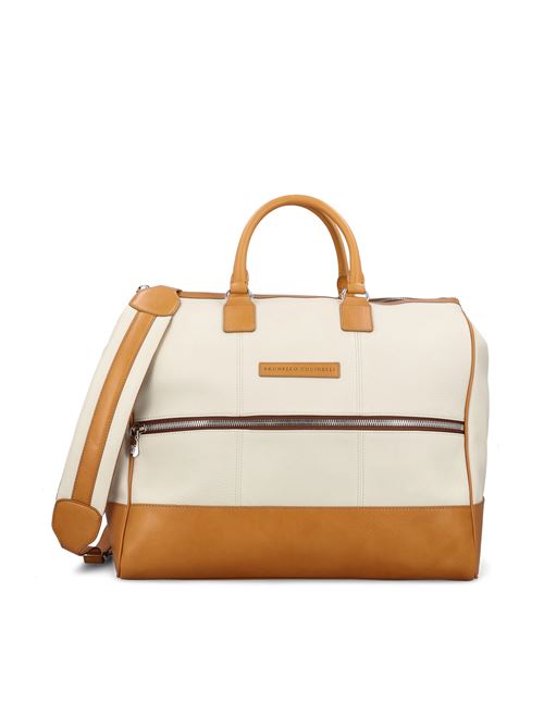 Brunello Cucinelli leather tote bag in beige and brown — front view | La Parisienne Qatar
