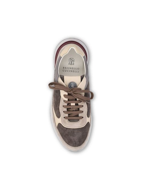 Brunello Cucinelli nubuck and suede runner sneakers in grey — side profile | La Parisienne Qatar