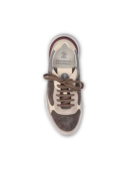 Brunello Cucinelli nubuck and suede runner sneakers in grey — side profile | La Parisienne Qatar