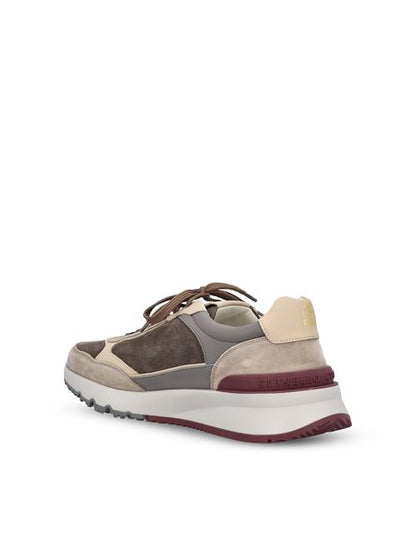 Brunello Cucinelli nubuck and suede runner sneakers in grey — detail view | La Parisienne Qatar