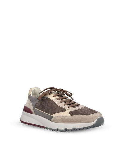 Brunello Cucinelli nubuck and suede runner sneakers in grey — rear view | La Parisienne Qatar