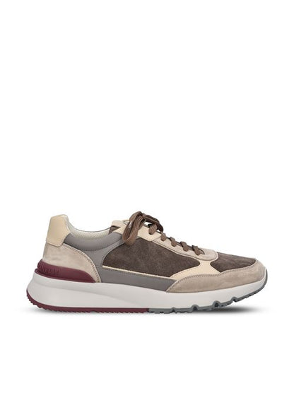 Brunello Cucinelli nubuck and suede runner sneakers in grey — front view | La Parisienne Qatar