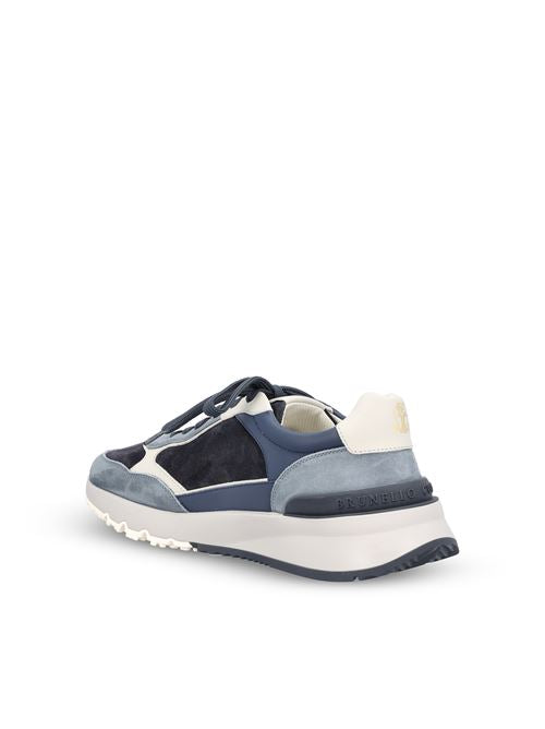 Brunello Cucinelli nubuck and suede runner sneakers in light blue — detail view | La Parisienne Qatar