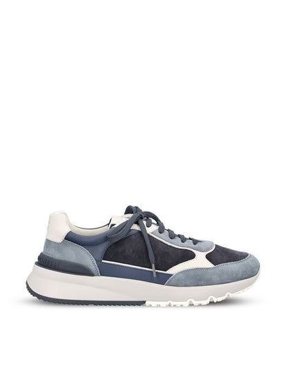 Brunello Cucinelli nubuck and suede runner sneakers in light blue — front view | La Parisienne Qatar