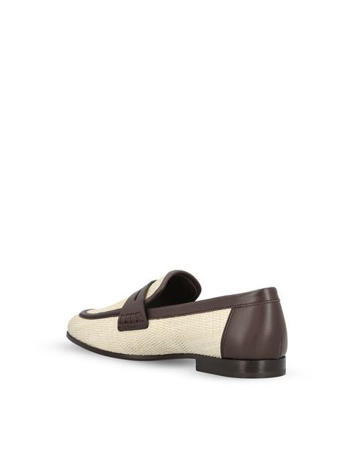 Brunello Cucinelli raffia loafers in beige and brown — side profile | La Parisienne Qatar