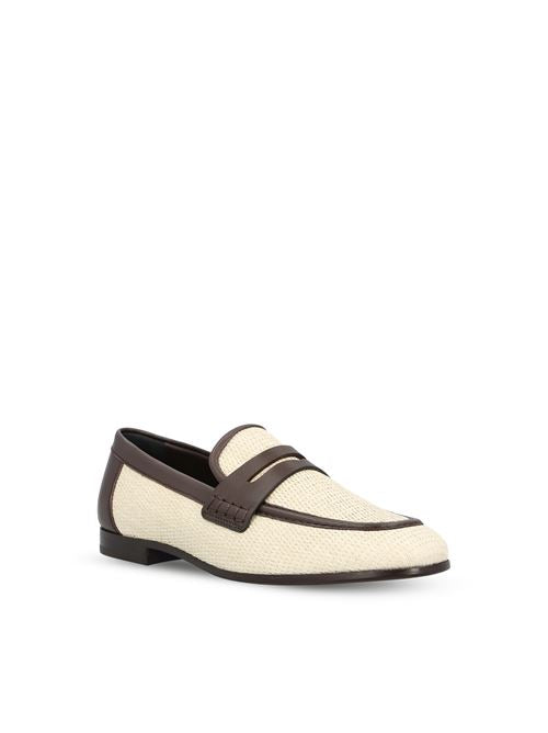 Brunello Cucinelli raffia loafers in beige and brown — detail view | La Parisienne Qatar