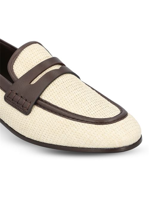 Brunello Cucinelli raffia loafers in beige and brown — rear view | La Parisienne Qatar
