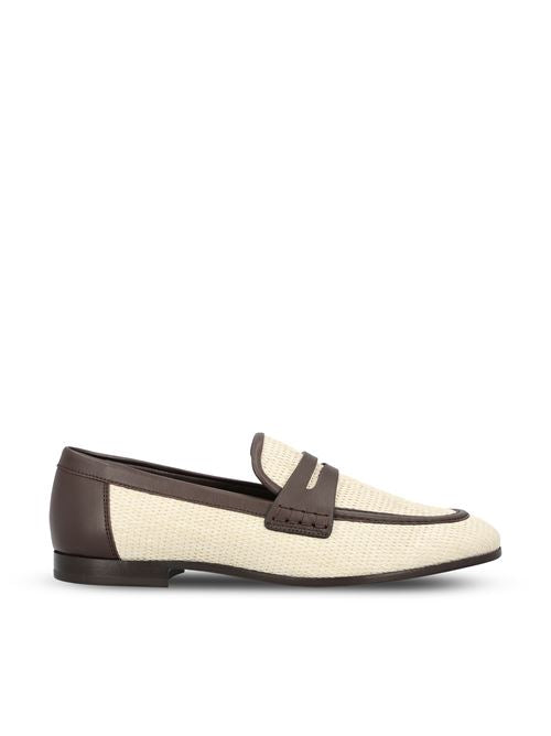 Brunello Cucinelli raffia loafers in beige and brown — front view | La Parisienne Qatar