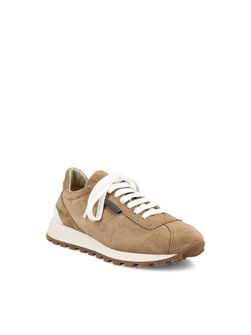 Brunello Cucinelli suede runner sneakers in beige — rear view | La Parisienne Qatar