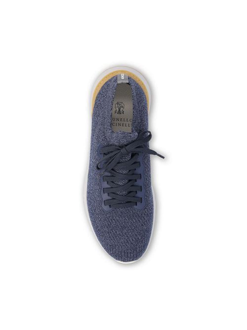 Brunello Cucinelli wool knit runners in blue — side profile | La Parisienne Qatar