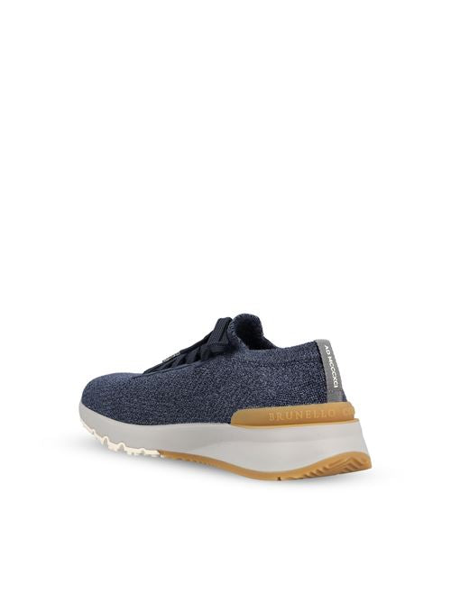 Brunello Cucinelli wool knit runners in blue — detail view | La Parisienne Qatar