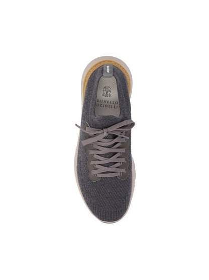 Brunello Cucinelli wool knit runners in grey — side profile | La Parisienne Qatar