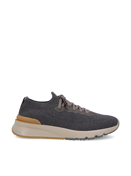 Brunello Cucinelli wool knit runners in grey — front view | La Parisienne Qatar