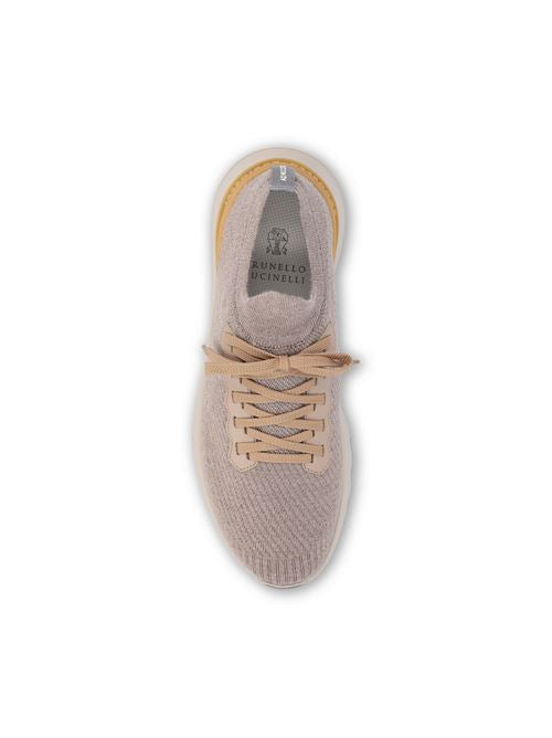 Brunello Cucinelli wool knit runners in grey with calfskin trim — side profile | La Parisienne Qatar
