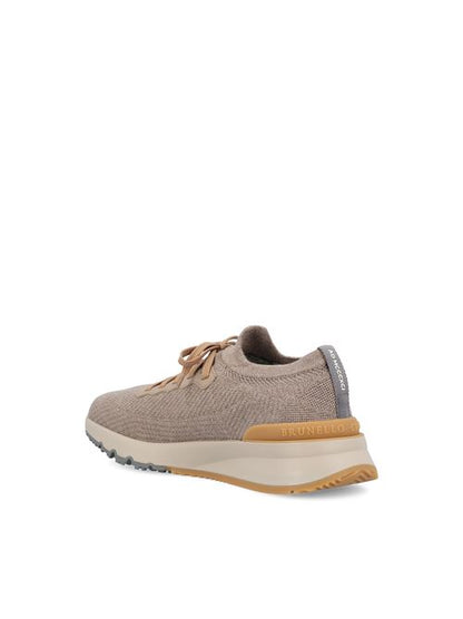 Brunello Cucinelli wool knit runners in grey with calfskin trim — detail view | La Parisienne Qatar