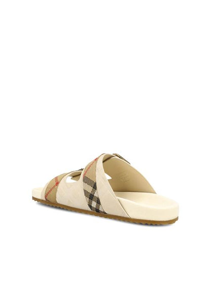 Burberry check motif sandals in white suede — detail view | La Parisienne Qatar