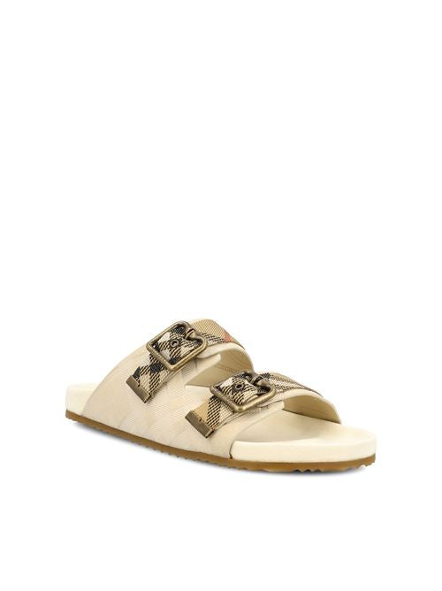 Burberry check motif sandals in white suede — rear view | La Parisienne Qatar
