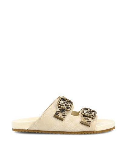 Burberry check motif sandals in white suede — front view | La Parisienne Qatar