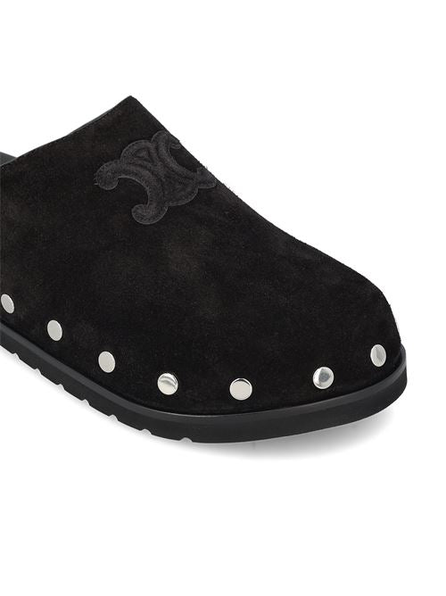 Celine studded leather shoes in black — side profile | La Parisienne Qatar