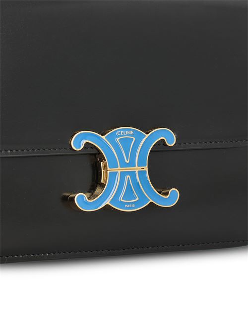 Celine Triomphe Classique bag in black shiny calfskin — side profile | La Parisienne Qatar