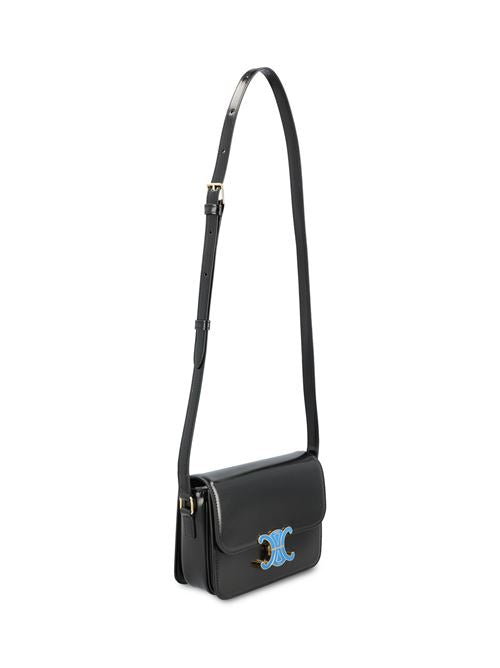 Celine Triomphe Classique bag in black shiny calfskin — detail view | La Parisienne Qatar