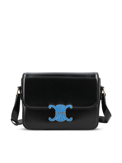 Celine Triomphe Classique bag in black shiny calfskin — front view | La Parisienne Qatar