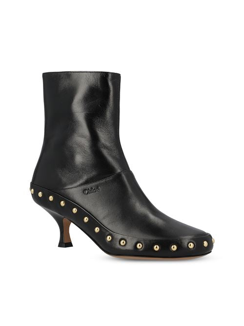 Chloé studded ankle boots in black leather — rear view | La Parisienne Qatar