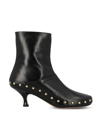 Chloé studded ankle boots in black leather — front view | La Parisienne Qatar